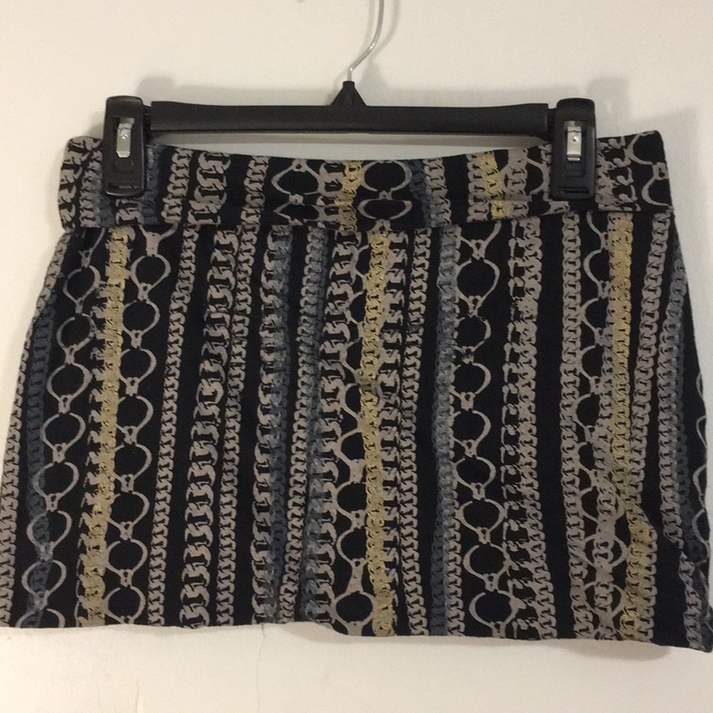 Gold chain print mini skirt (S) foldover waistband